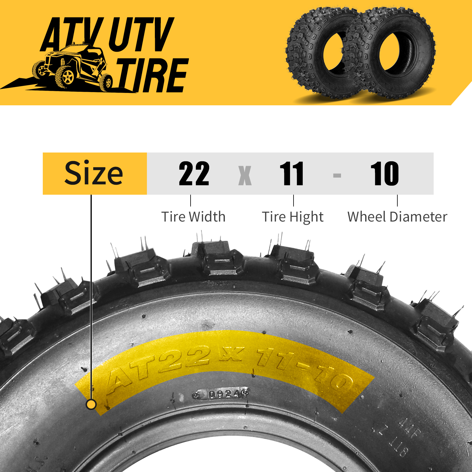 Two 22x11-10 ATV UTV Tires All Terrain 6 Ply 22x11x10 Tubeless