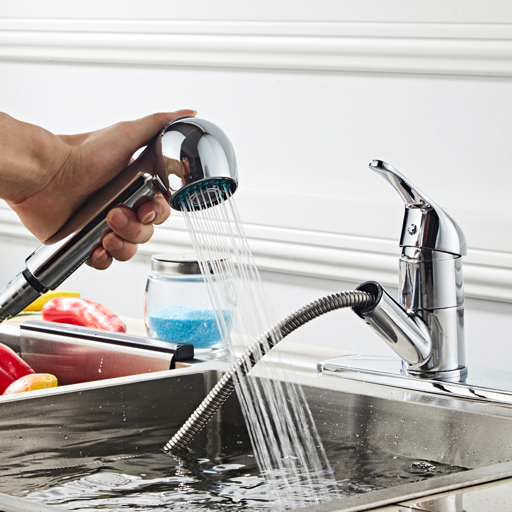 Pull-Out Spray Kitchen Faucet Swivel Spout Sink Single Handle Mixer Tap Home US