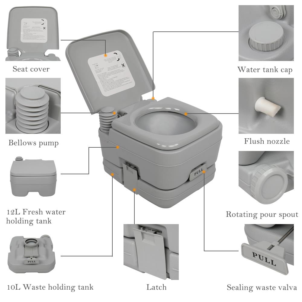 10L Holding Tank Portable Camping Toilet Flush Porta Vehicle Boat Toilet Po...