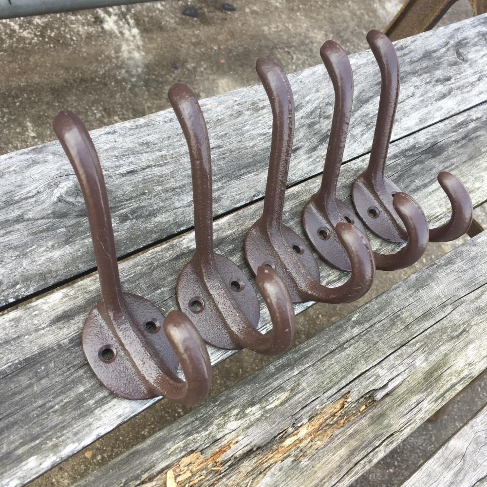 5Pcs Antique Coat Hook Vintage Cast Iron Hanger Hat Hook Wall-mounted Brown USA