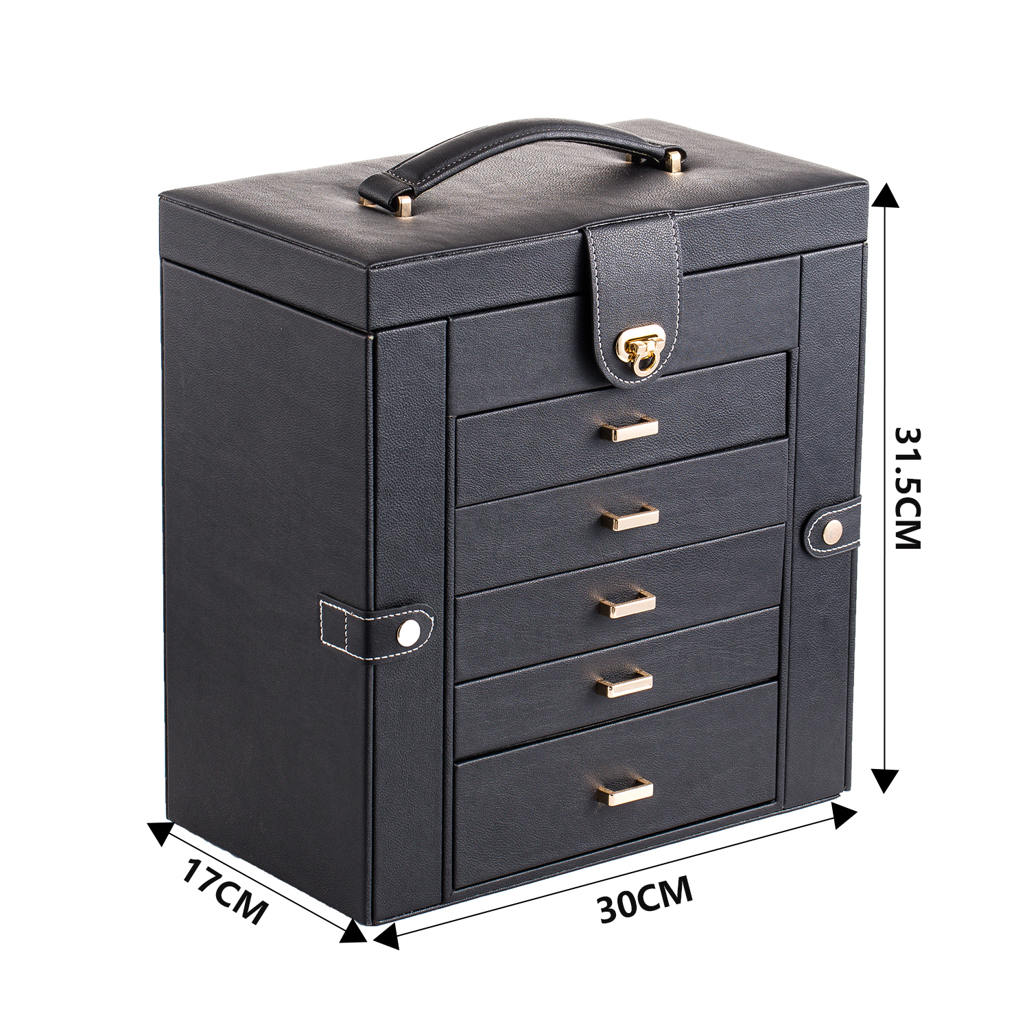 Leather Jewelry Box Organizer Mirror Ring Necklace Bracelet Drawer
