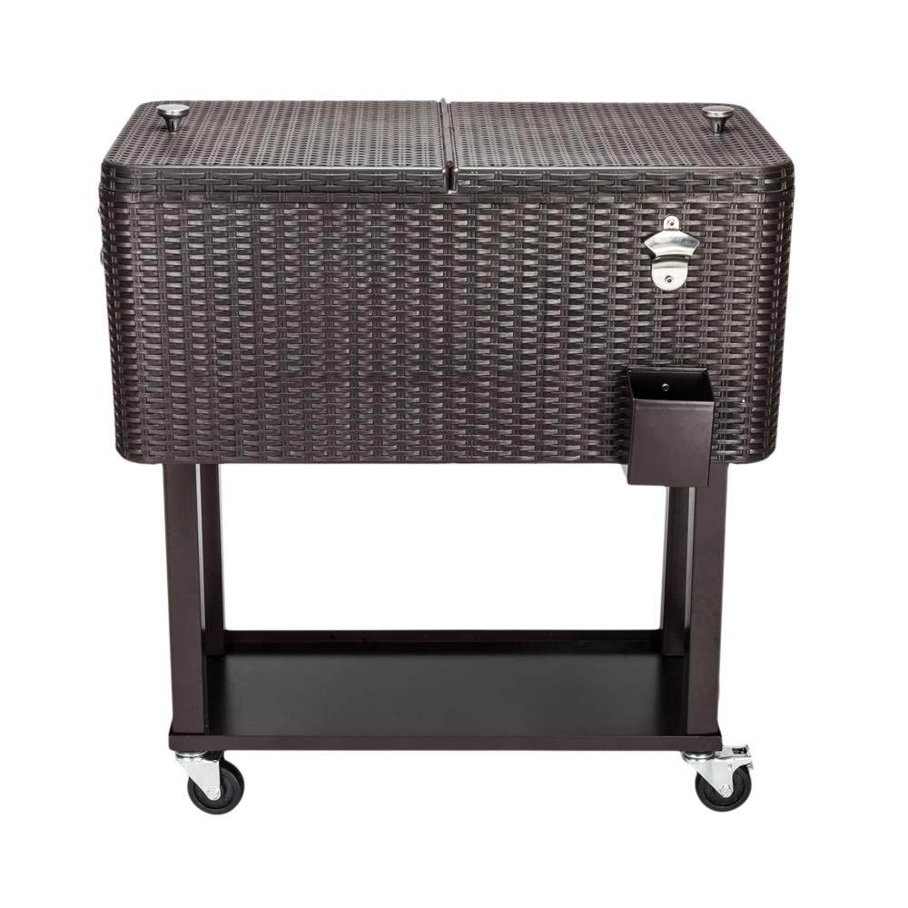 Outdoor Rattan 80QT Party Patio Rolling Cooler Cart Ice Beer Beverage