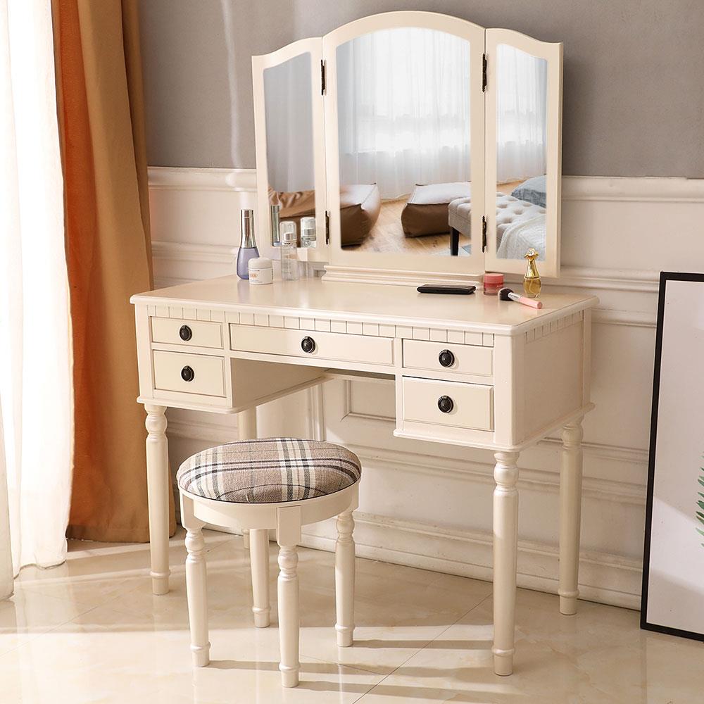 Vanity Makeup Table Set 3 Mirrors 5 Drawers Bedroom Dressing