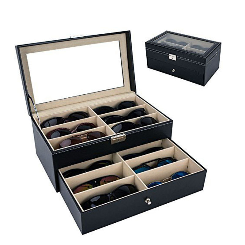 Leather 8/12 Slot Eye Glasses Case Storage Cover Eyewear Display Box