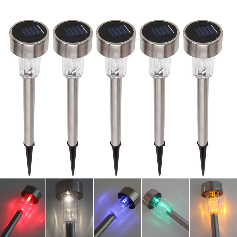 5x Solar Led Path Light Outdoor Garden Lawn Landscape Rgb Stainless Steel Lamp Ebay