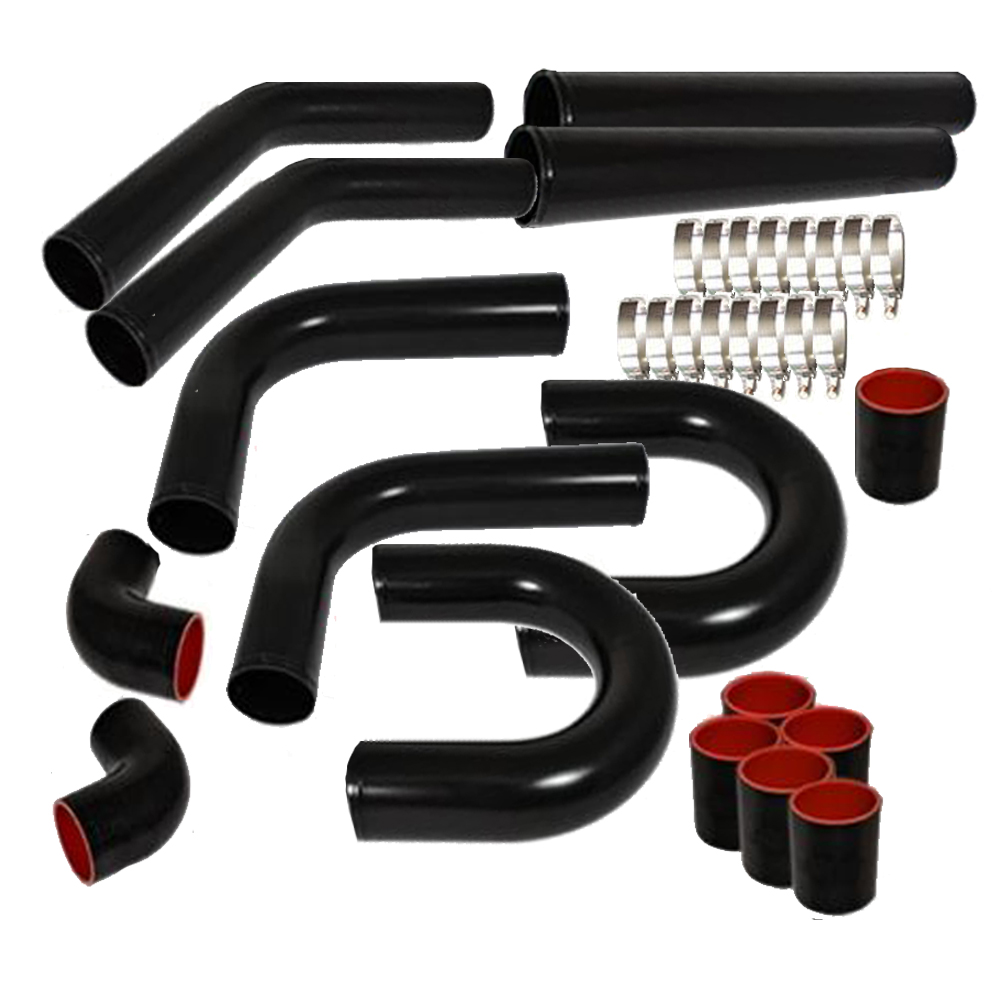REV9 UNIVERSAL 2.5/" INTERCOOLER PIPING KIT ALUMINUM W// BLACK COUPLER 2 1//2 PIPES