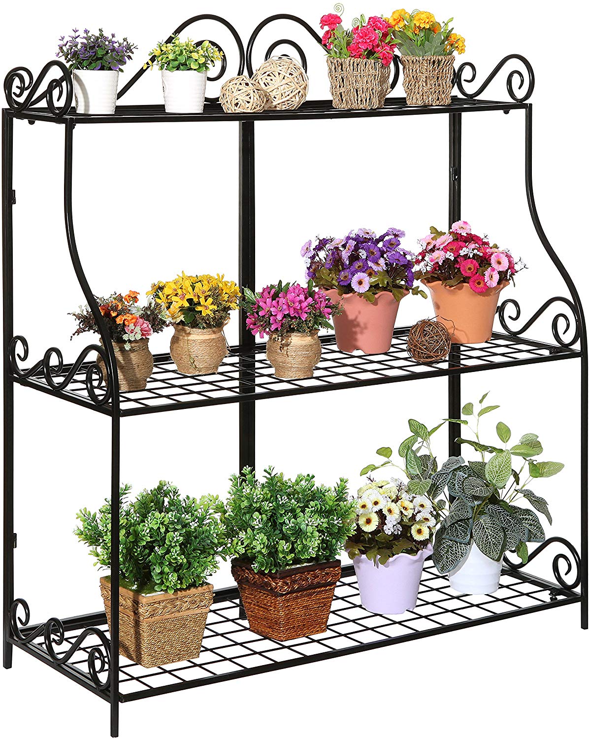 Large Garden Iron Plant Stand Planter Holder Rack 3 Tier Display
