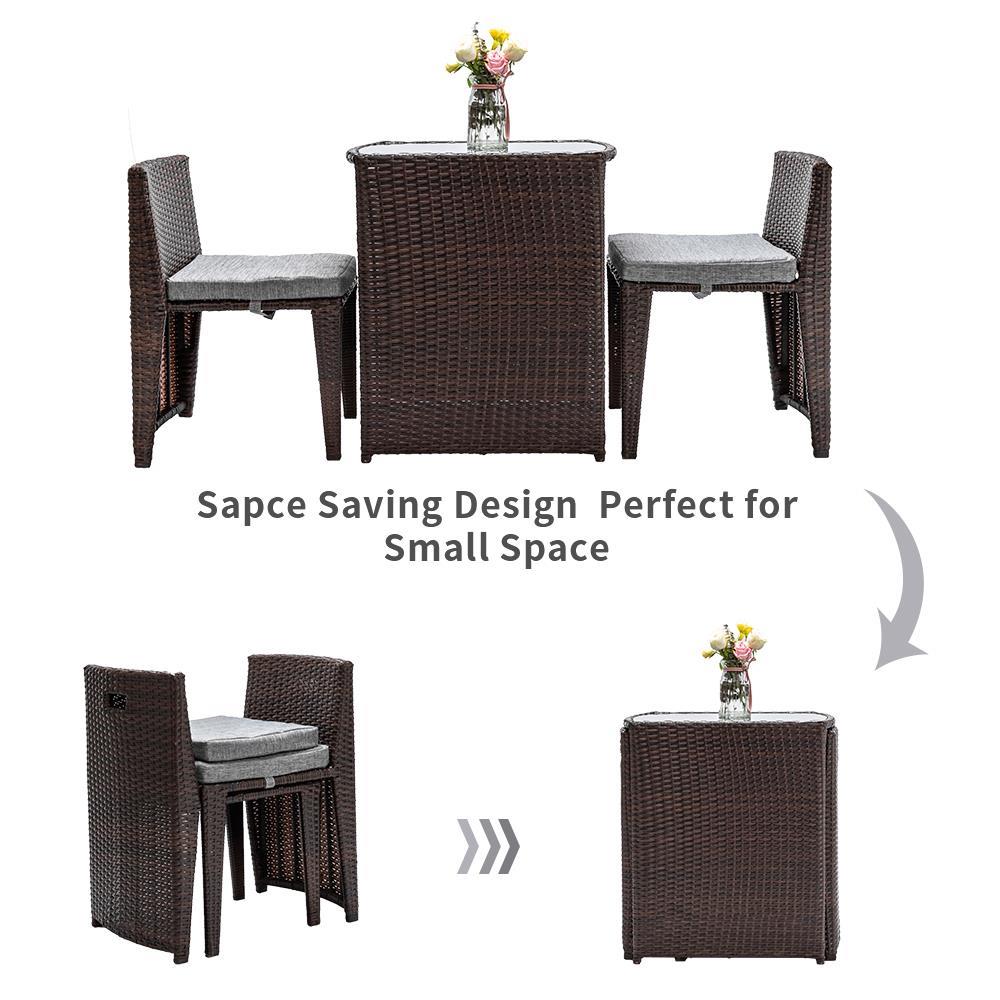 3PCS Space Saving Patio Furniture Wicker Rattan Bistro Table Chair Set Balcony eBay