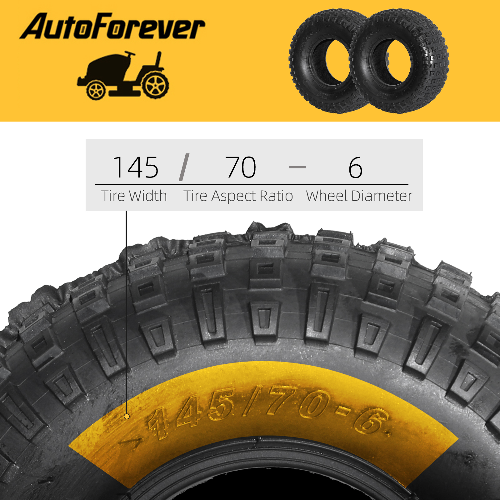 Set of 4 145/70-6 Sport ATV Tires All Terrain 6 Ply Tubeless