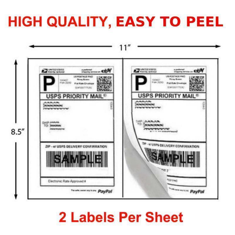 200 Shipping Labels 8.5 x 5.5 Half Sheets Self Adhesive 2 Per Sheet 8.5
