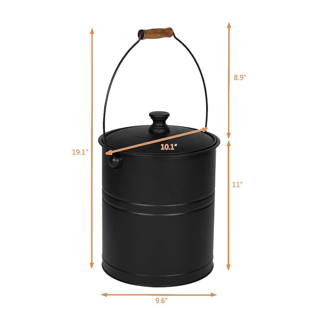 Ash Bucket with Lid and Wood Handle Coal Ash Carrier Pail Fireplace