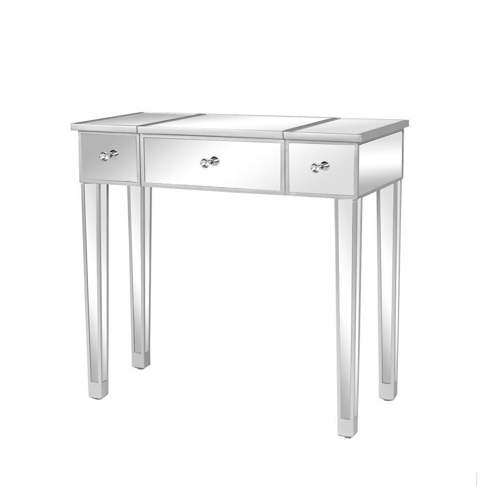 grey mirrored dressing table Silver Makeup Vanity Table, Luxury Makeup Vanity Desk with Oval Mirror,  3-Drawer Dressing Table, Elegant Console Table N844P292481HL-S