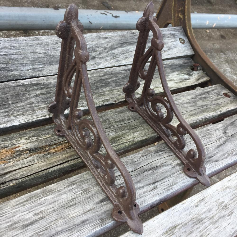 2 X ORNAMENTAL SHELF BRACKET BRACE Vintage Rustic Antique Brown Cast Iron CJ001