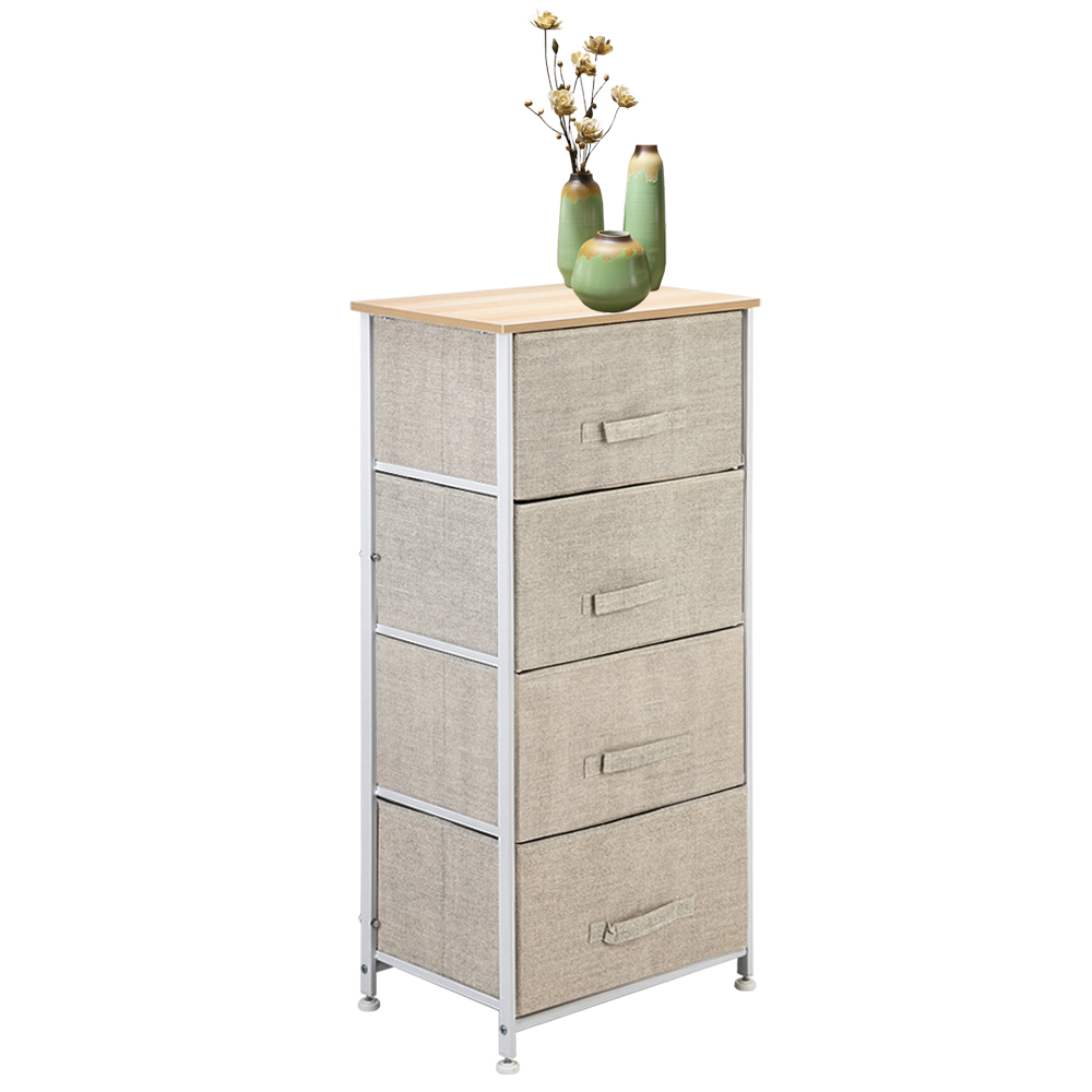 4 Tier 4 Drawer Fabric Cabinet Bedside Table Storage Unit Metal Rack Closet