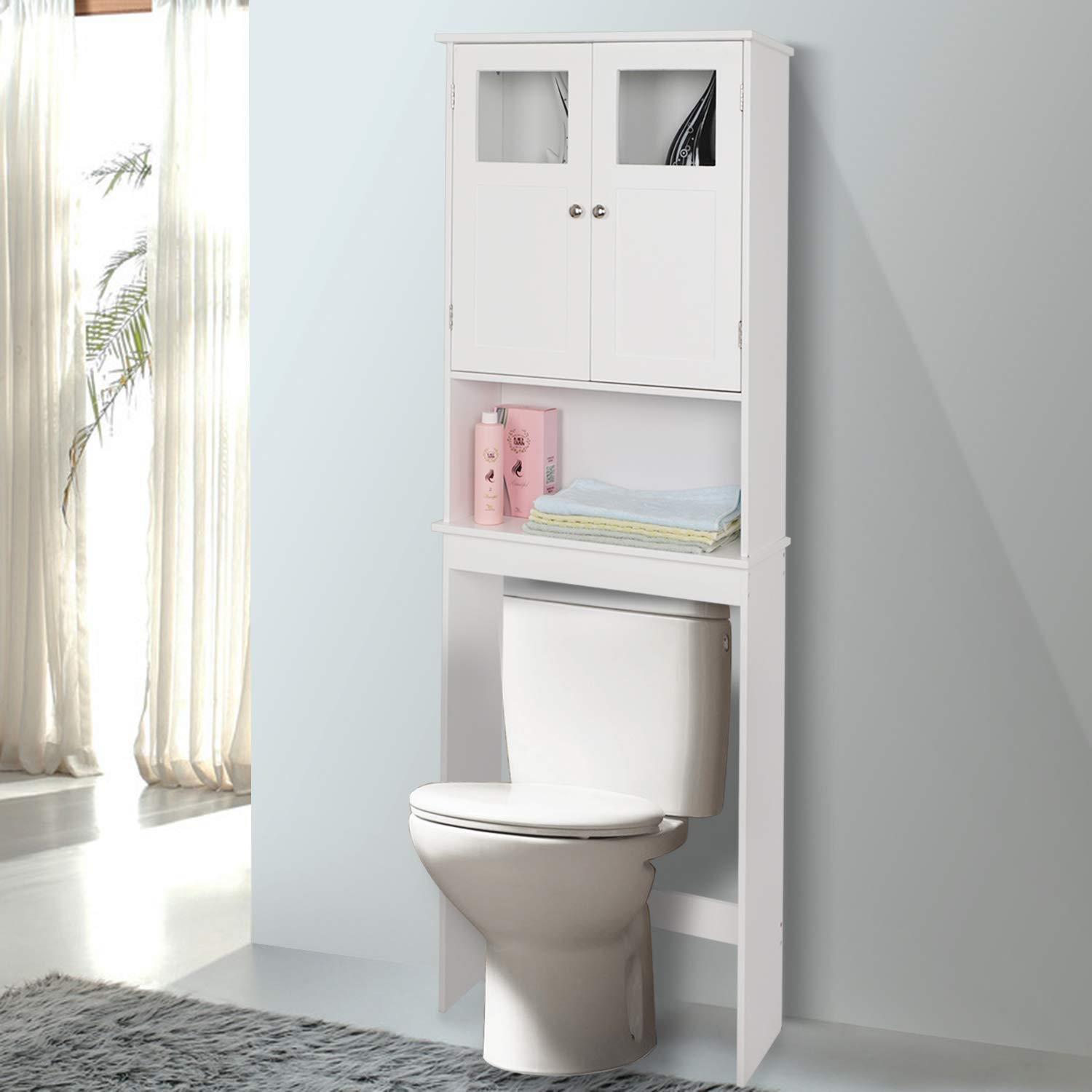 Over The Toilet Bath Storage Shelf Cabinet Space Saver Bathroom Organizer Wood