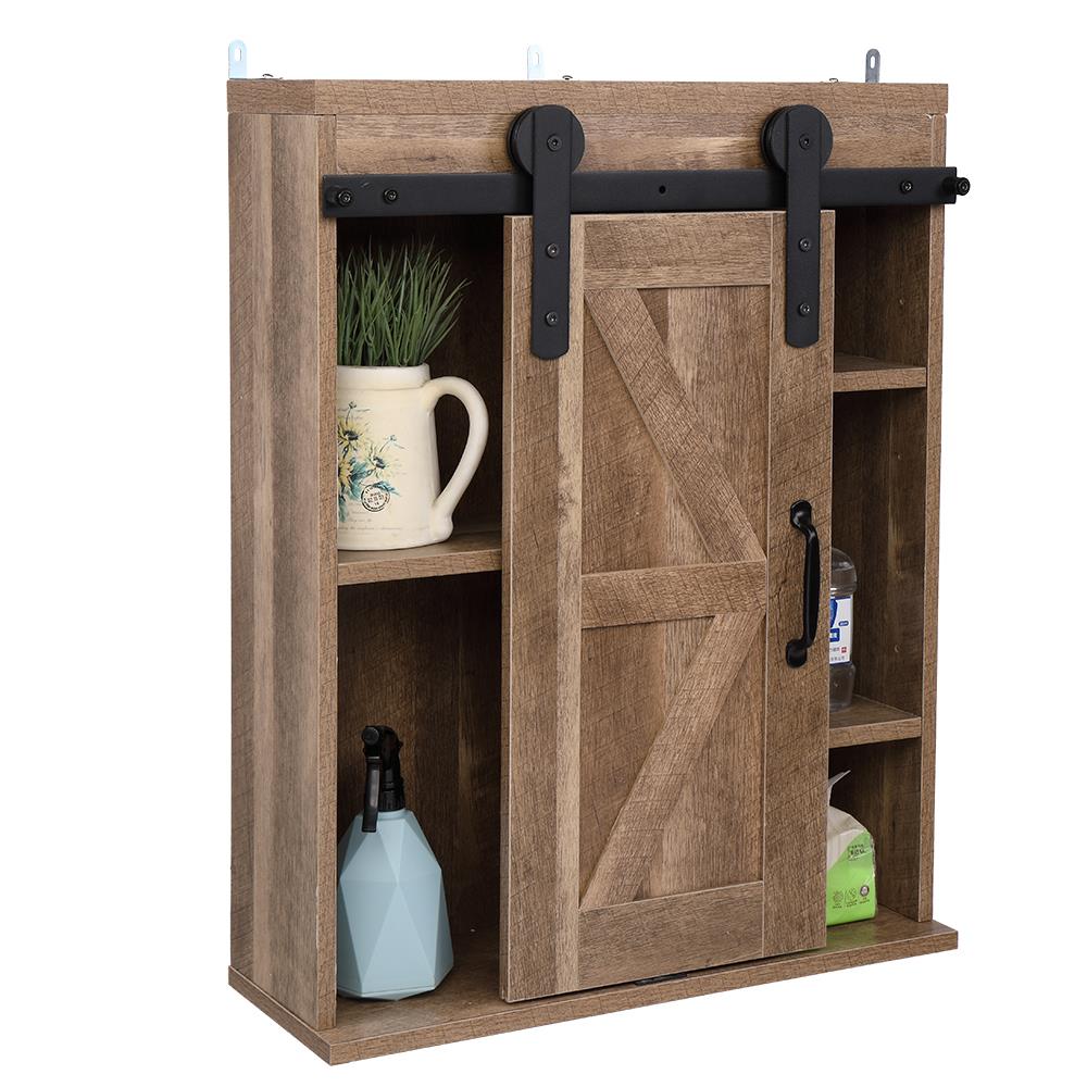 Rustic Wall Mount Wooden Storage Cabinet w/Doors 2 Shelf for Bathroom