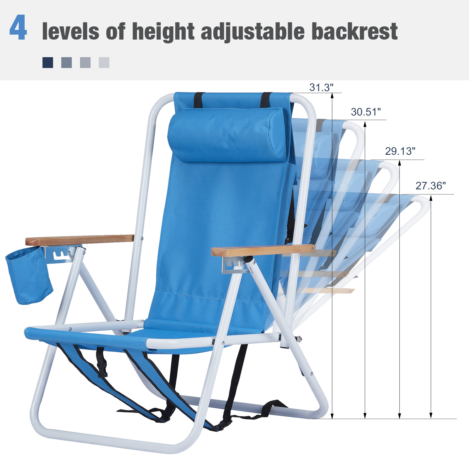 22.4" Tanning Chair With Face Hole, Adjustable 5-Position Folding