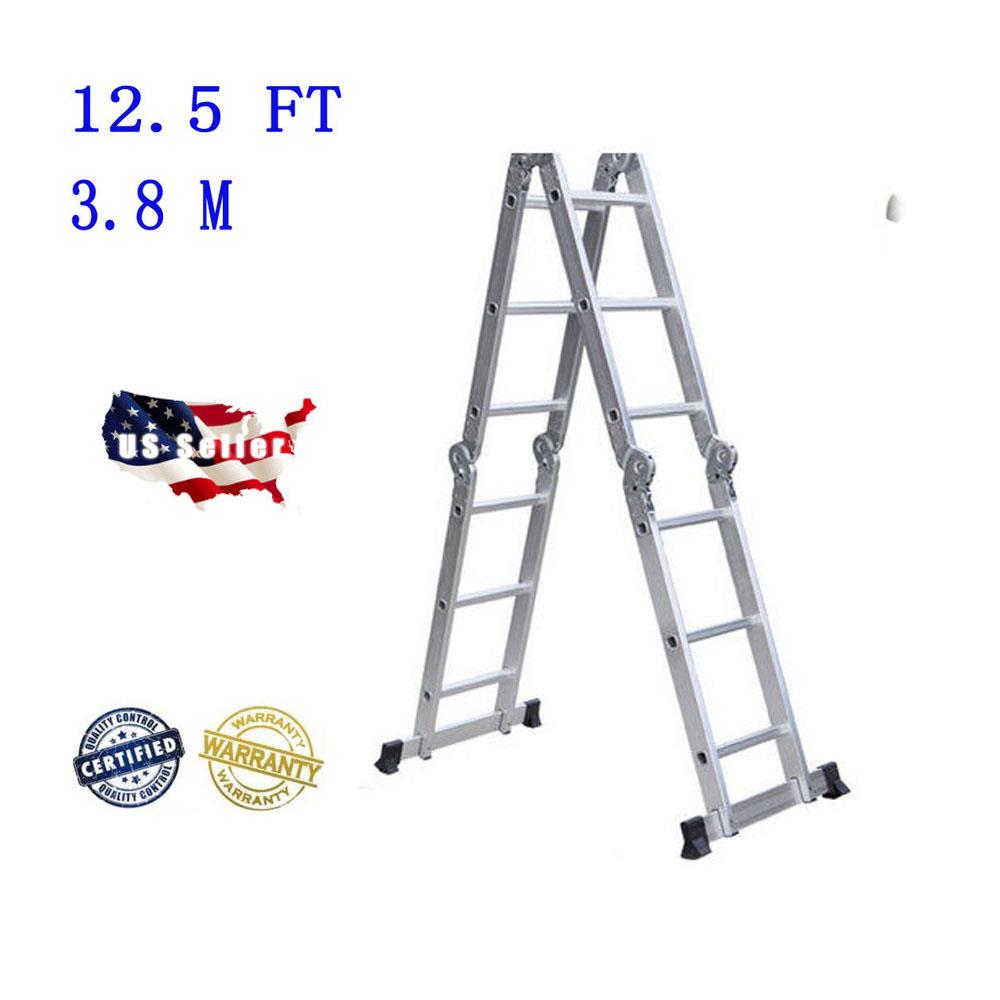 Aluminum Ladder Folding 12.5FT Step Scaffold Extendable Heavy Duty