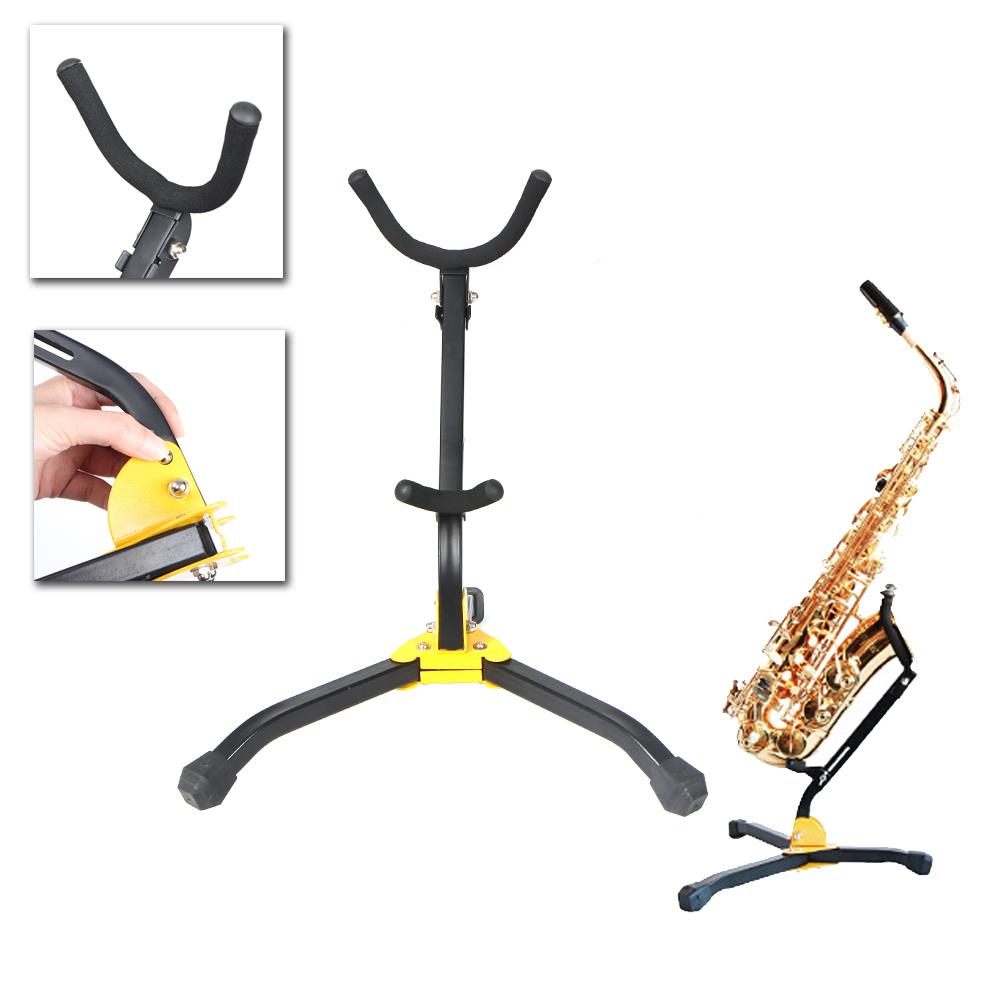 New Black Yellow Alto Saxophone Sax Stand Holder HighStrength Metal