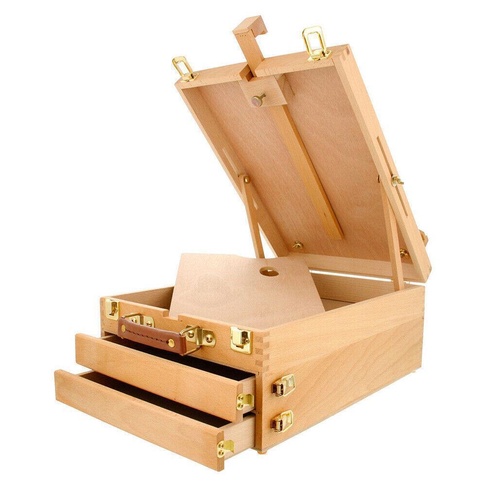 Portable Artist Wood Tabletop Drawer Easel Case Floor Display