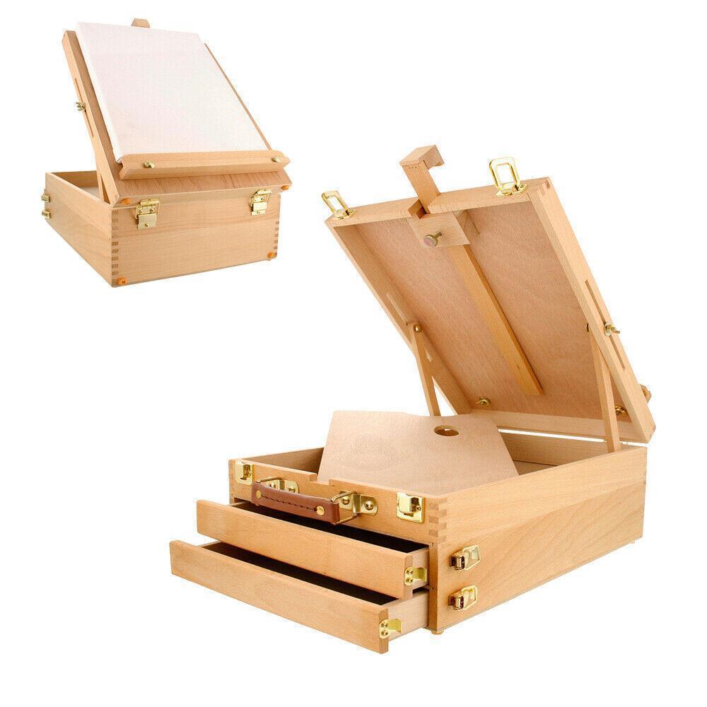 Portable Artist Wood Tabletop Drawer Easel Case Floor Display Painting Art Box eBay