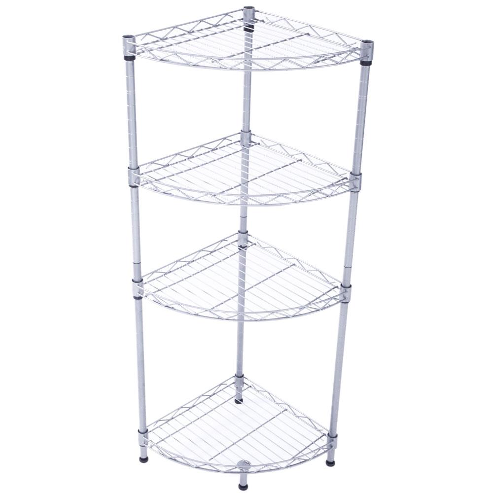 4 Tier Corner Shelf Rack Kitchen Bathroom Storage Wire Organizer Space