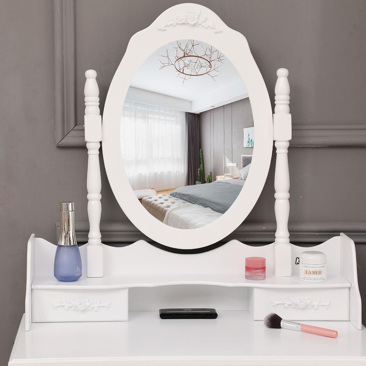 White Vanity Dressing Table Set With Mirror Stool 4 Drawers Makeup