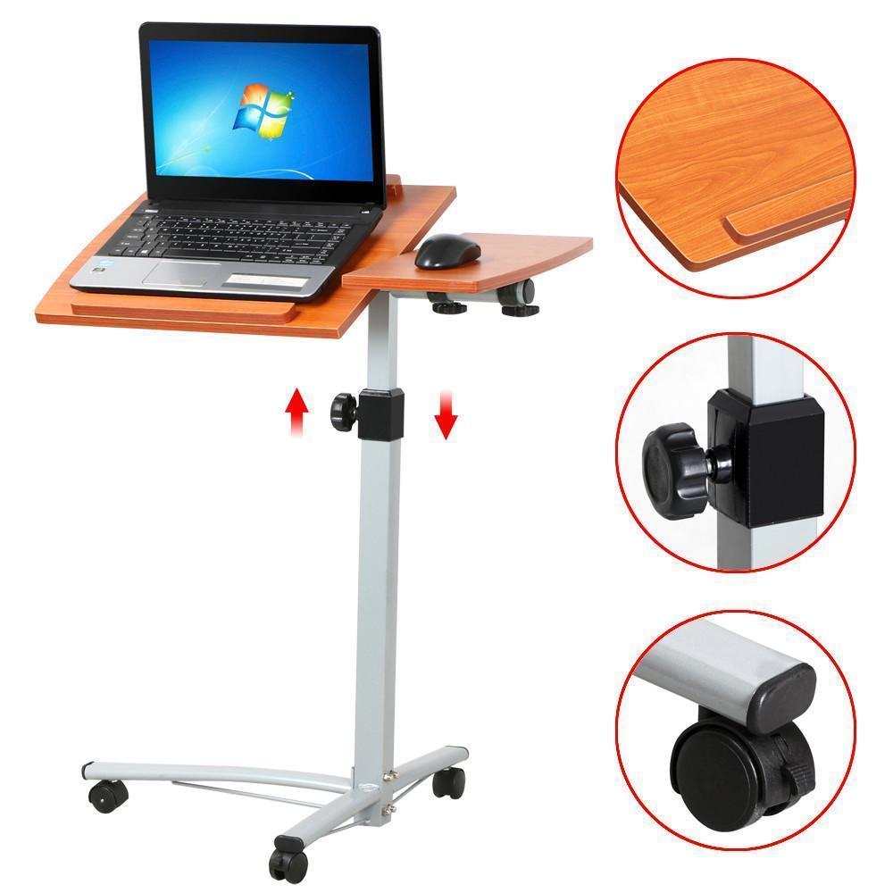 Laptop Rolling Desk Adjustable Tilt Stand Portable Caster Cart Bed Side