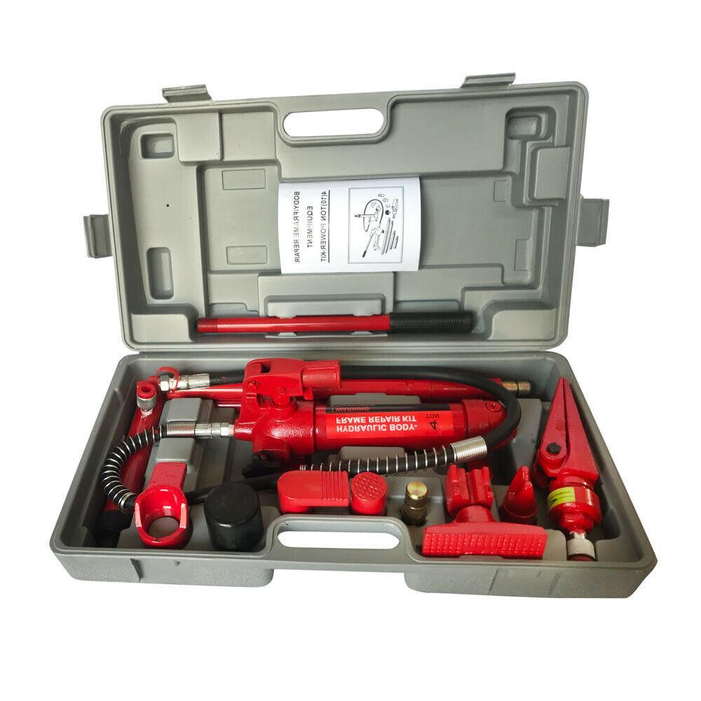4 TON HYDRAULIC AUTO BODY FRAME TOOLS JACK RAM SHOP SET PORTA POWER