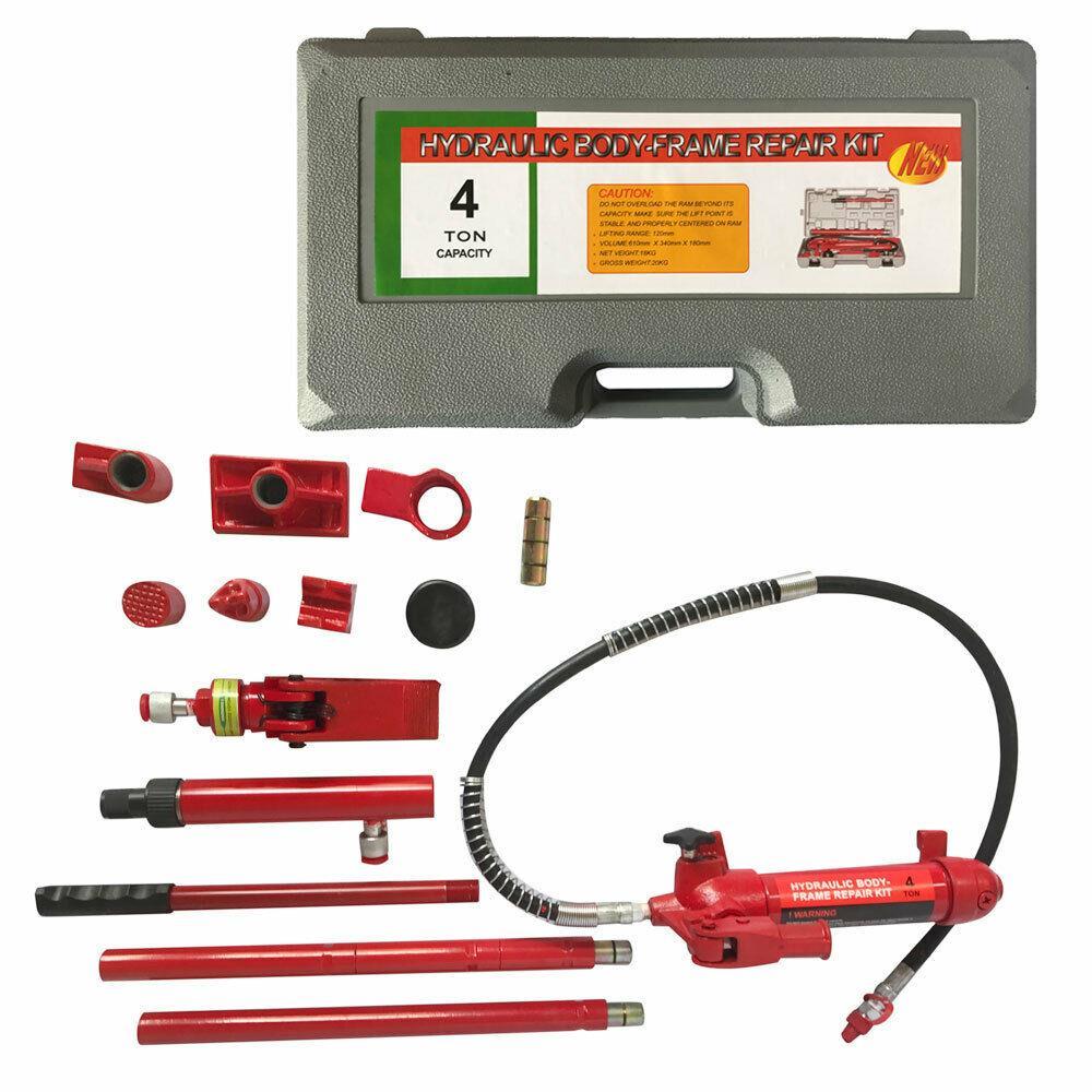 4 TON HYDRAULIC AUTO BODY FRAME TOOLS JACK RAM SHOP SET PORTA POWER