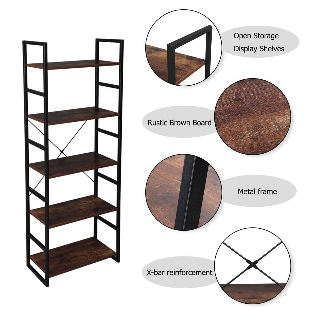 5 Tier Book Shelf Assembling Bookcase Display Cabinet Tube Reinforcement Rack UK