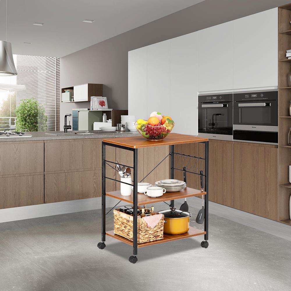 Bakers Rack Microwave Stand Rolling Storage Kitchen Carts With Wheels Hooks Ebay