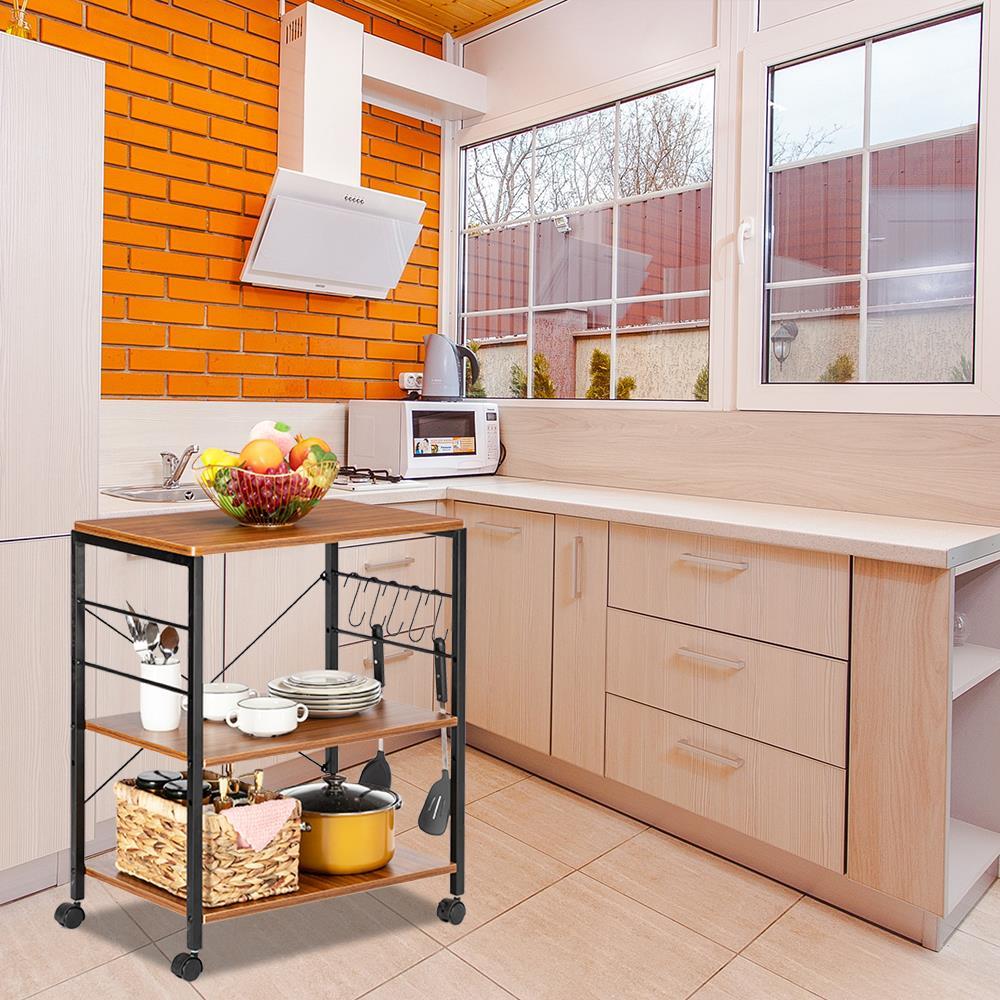 Bakers Rack Microwave Stand Rolling Storage Kitchen Carts With Wheels Hooks Ebay