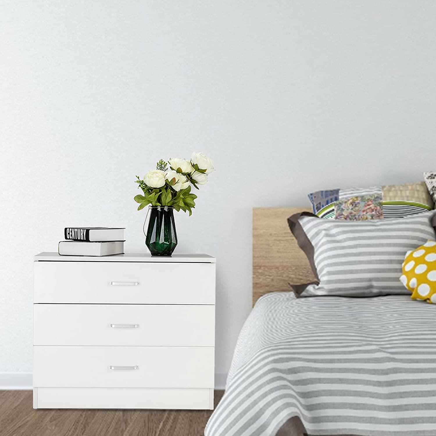 Bedroom Storage Dresser 3 Drawers with Cabinet Wood Furniture