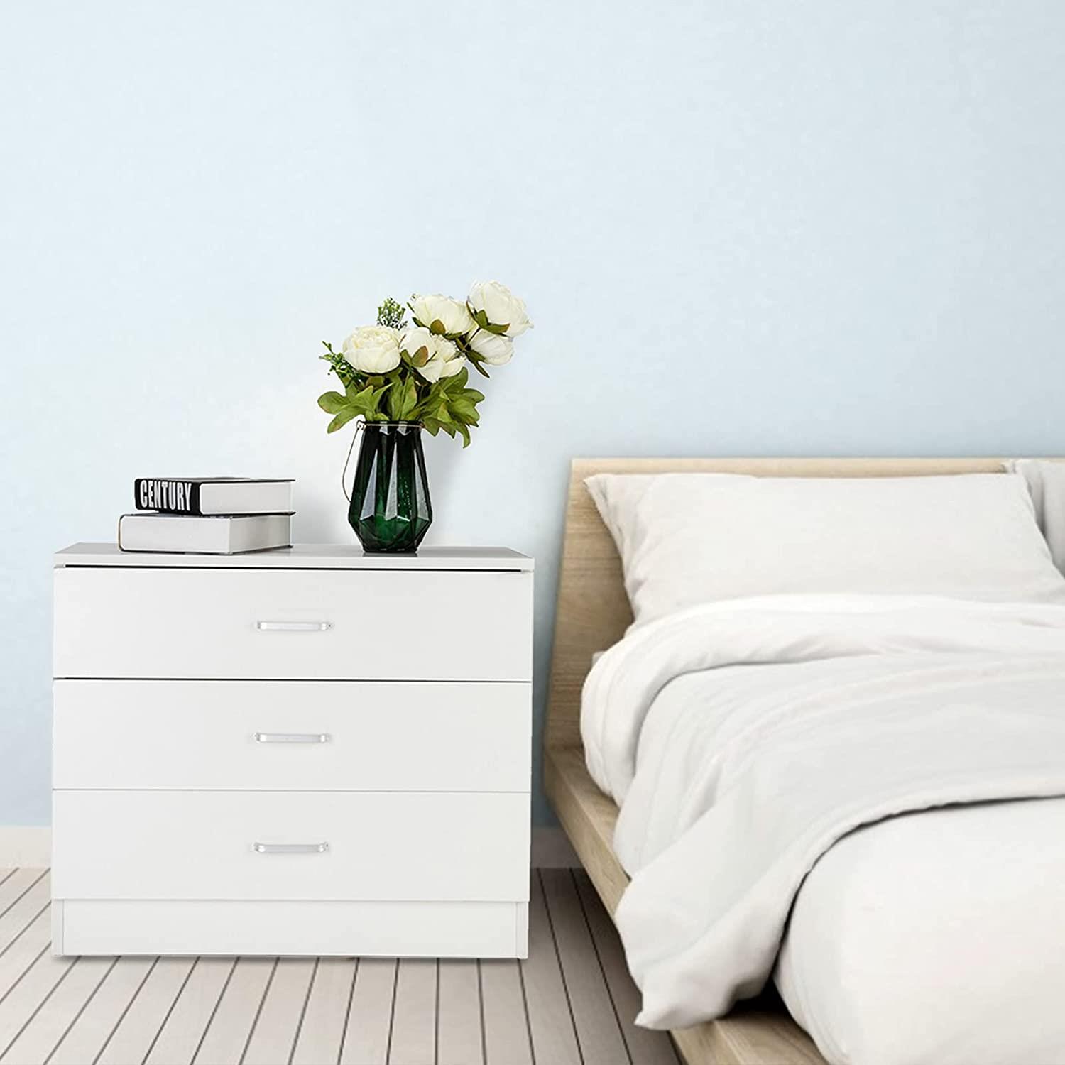 Bedroom Storage Dresser 3 Drawers with Cabinet Wood Furniture