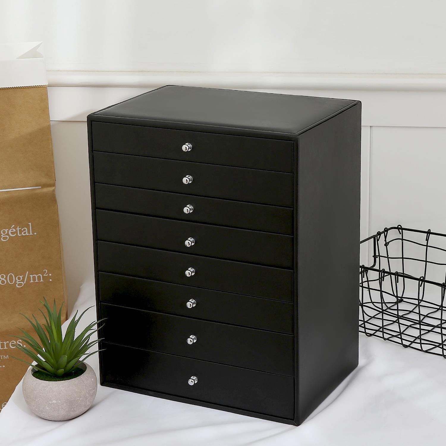 black jewelry box with drawers