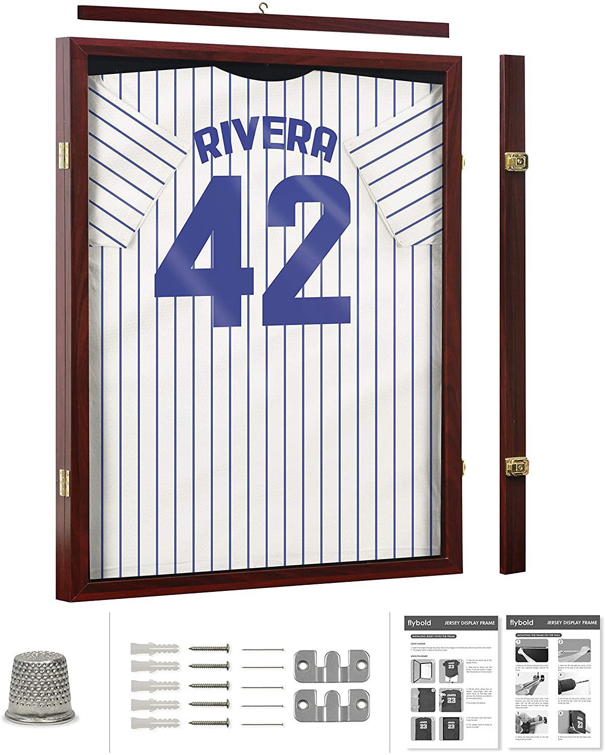 thumbnail interactive-video image 1 of Large UV Protected Football Jersey Display Case Shadow Box Lockable 31.5x23.6 1 of 6
