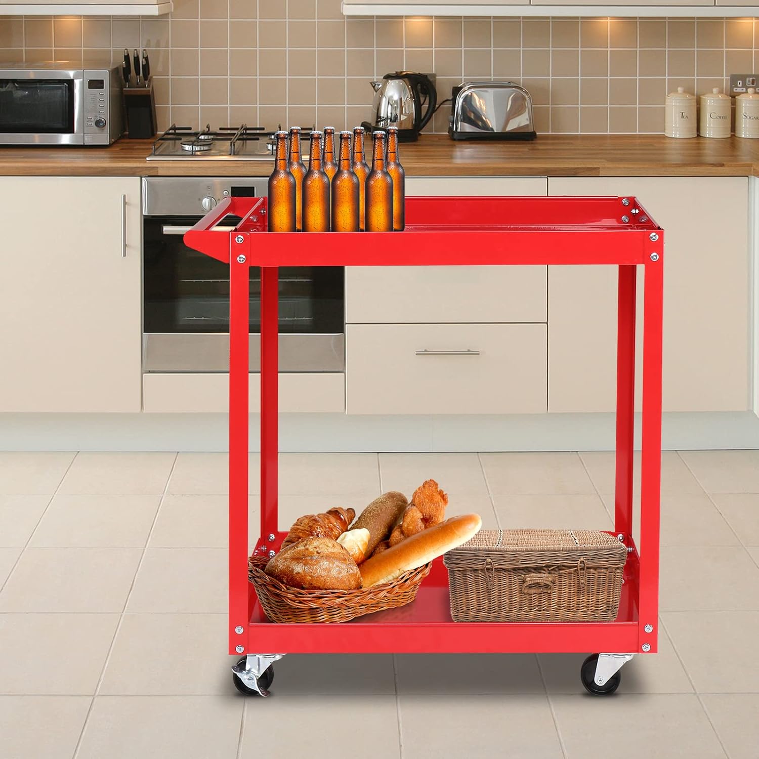 Industrial Utility Cart Mechanic Rolling Tool Cart – 3-Tier Metal Cart ...