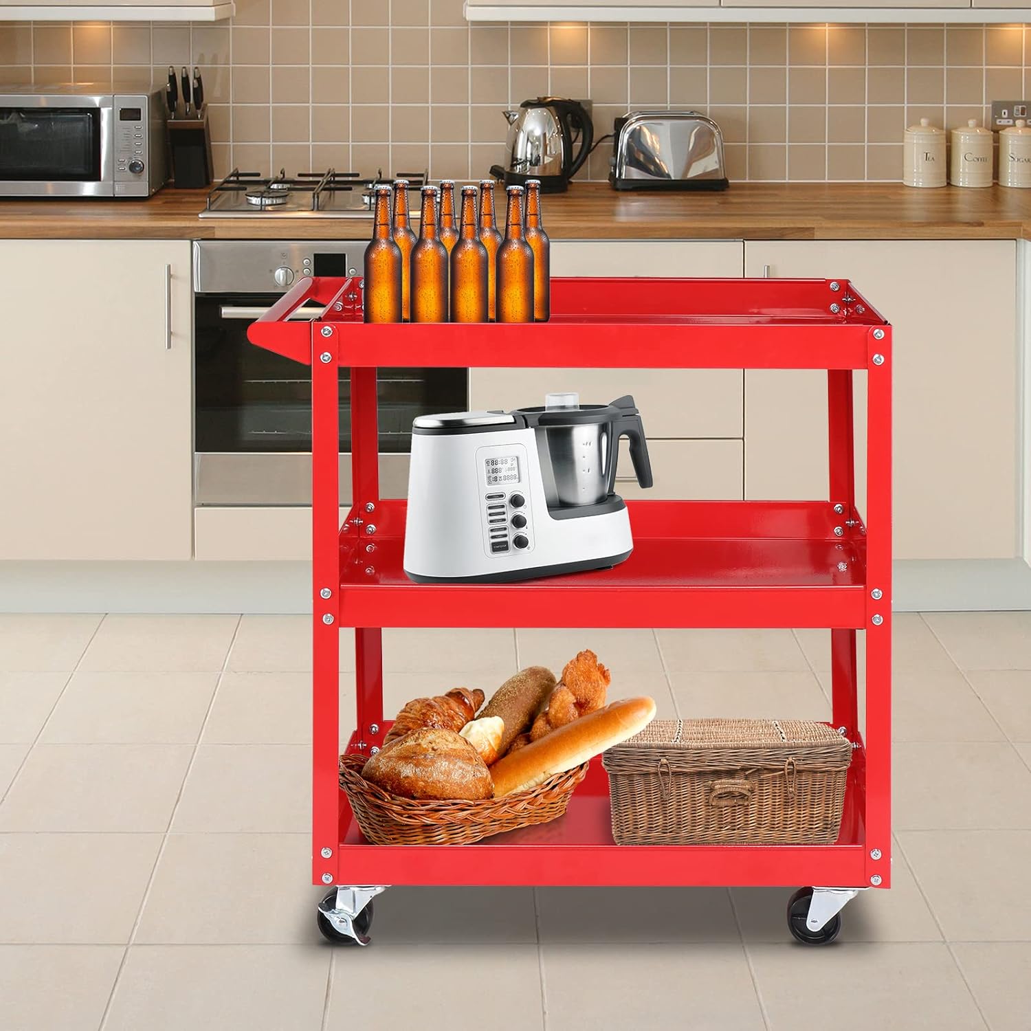 3-Tier Utility Cart, Rolling Carts With Wheels, Commercial
