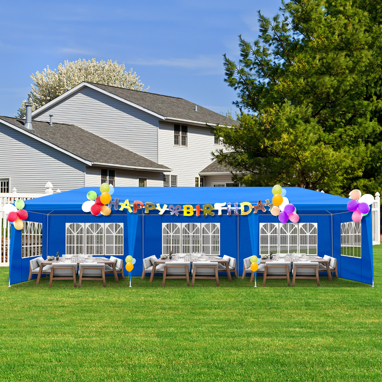 10'x30' Party Tent With 8 Removable Sidewalls - Outdoor Wedding Canopy, Event Tent For 50 People