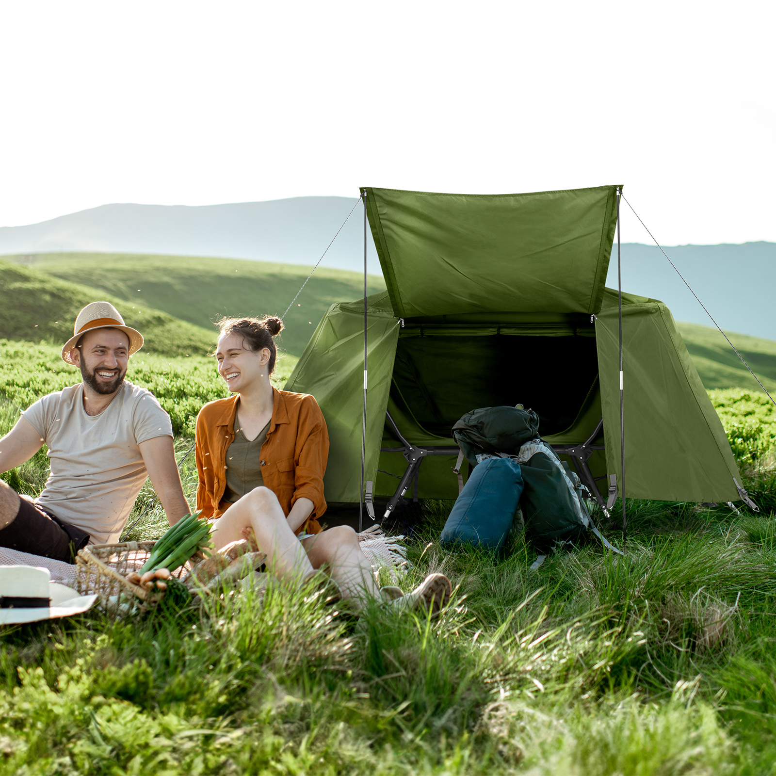 Extra Large Portable Folding Outdoor Elevated Camp Cot Tent Combo