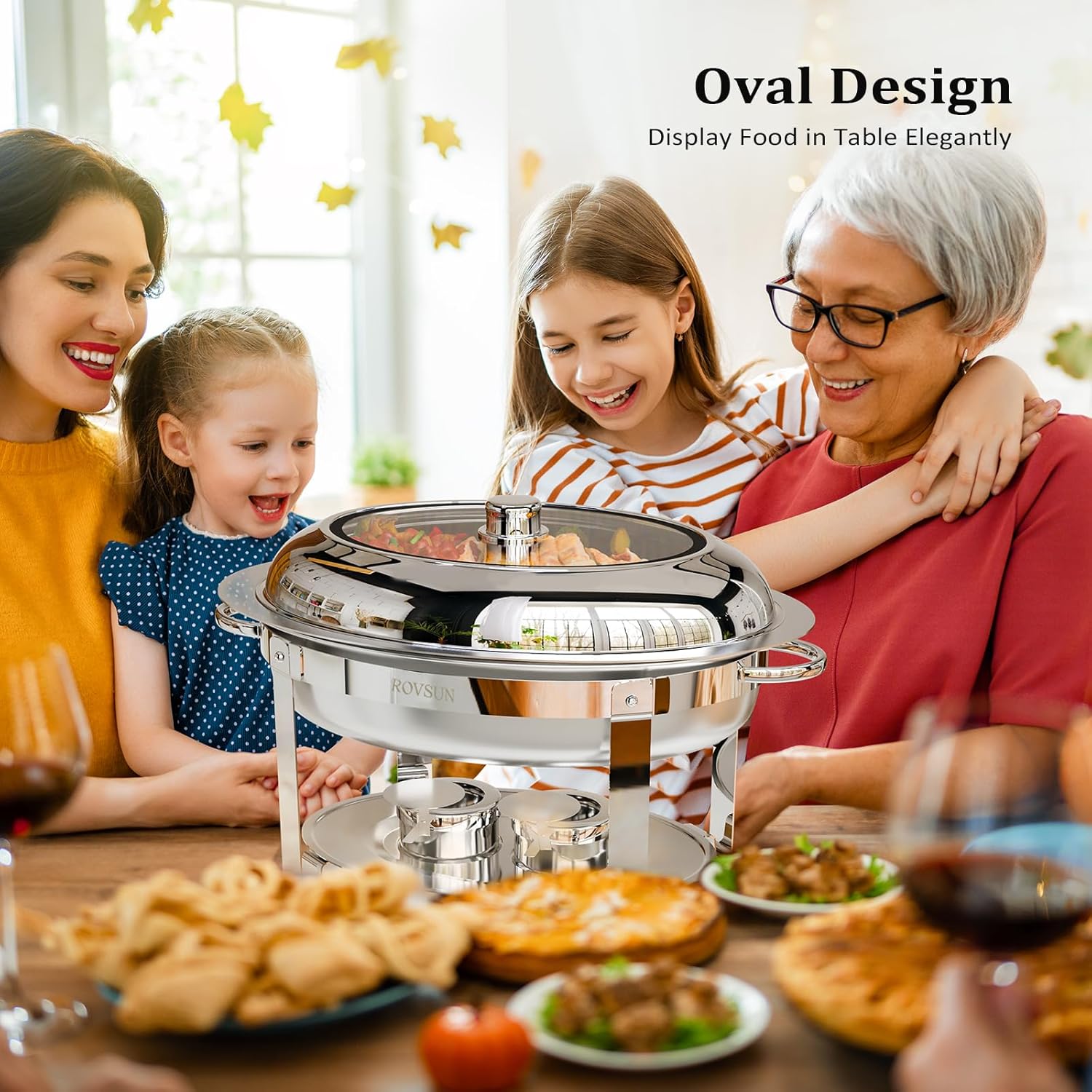 HONHPD 10QT Black Stainless Steel Chafing Dish Buffet Set With Glass Lid - Hydraulic Hinge, Full Size