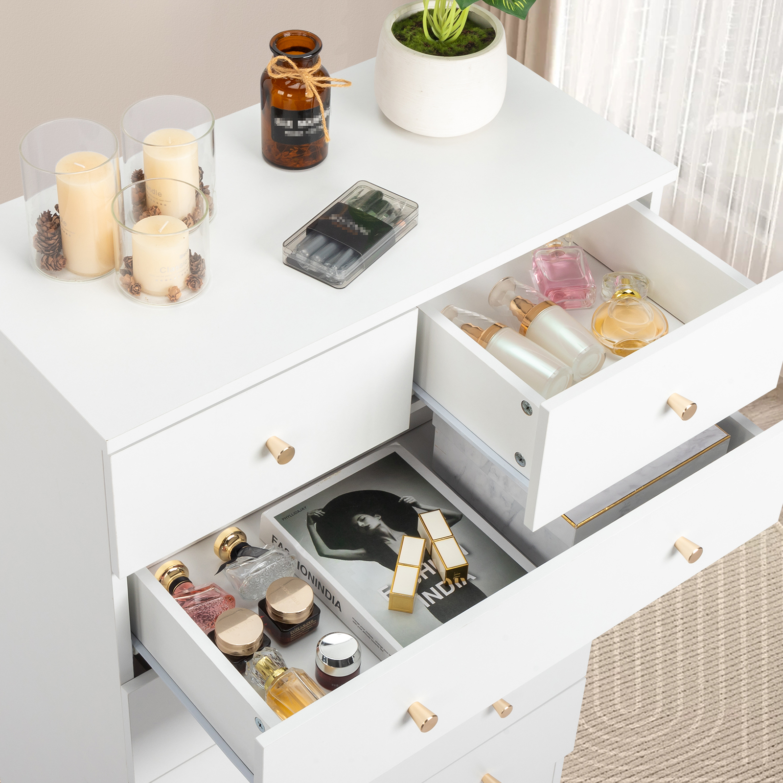 6 Drawer Dresser for Bedroom Rose Gold Metal Handle Living Room Entryway |  eBay