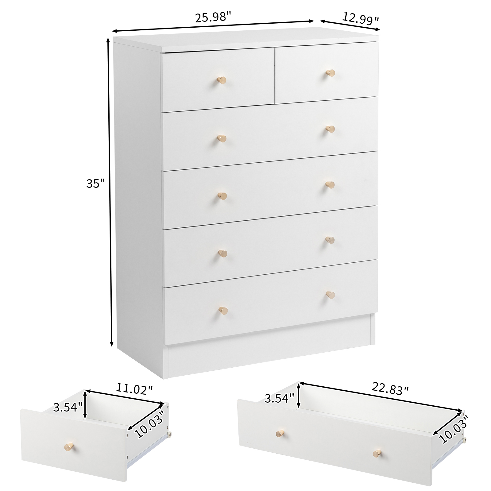 slim fit dress slacks Benjara 6 Drawer Wooden Dresser with Metal Hairpin Legs, White and Gold main image 1