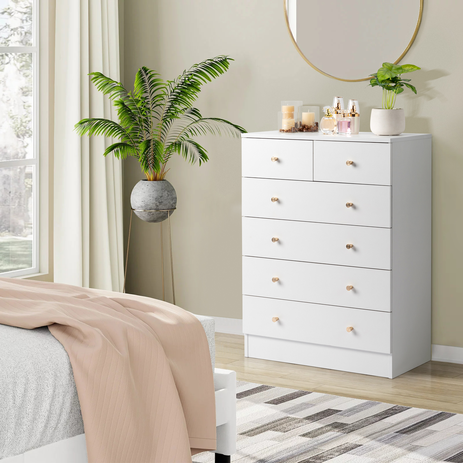 6 Drawer Dresser for Bedroom Rose Gold Metal Handle Living Room Entryway |  eBay