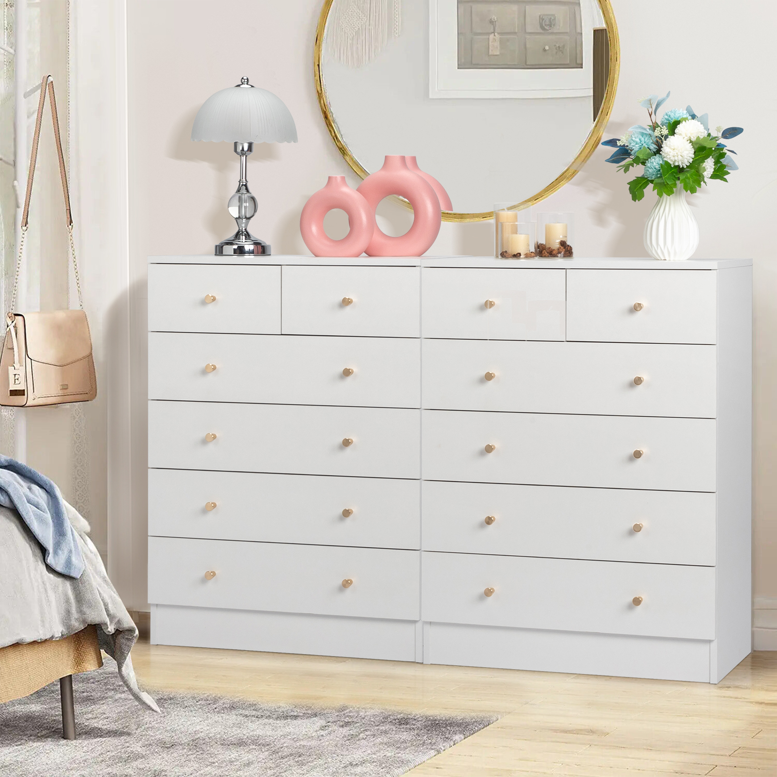 6 Drawer Dresser for Bedroom Rose Gold Metal Handle Living Room Entryway |  eBay