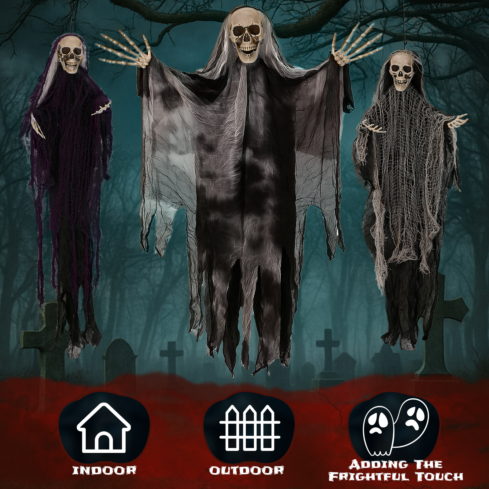 Halloween Hanging Ghost Decoration For Haunted House Hanging Grim Reaper Skull Halloween Decoration Prop Scary Props Halloween Decorationblack - View #6