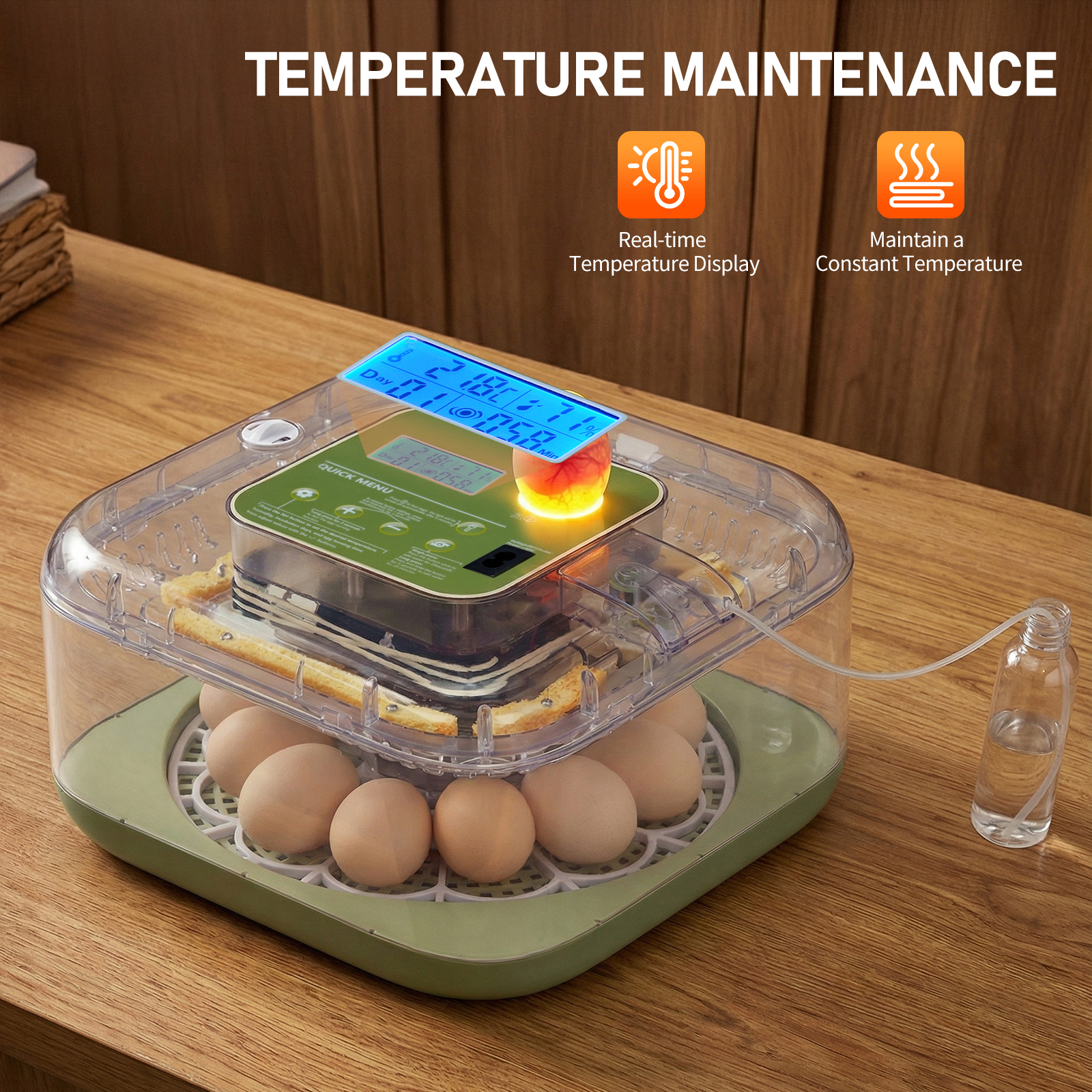 12 Egg Digital Incubator Auto Turning Egg Candler Temperature