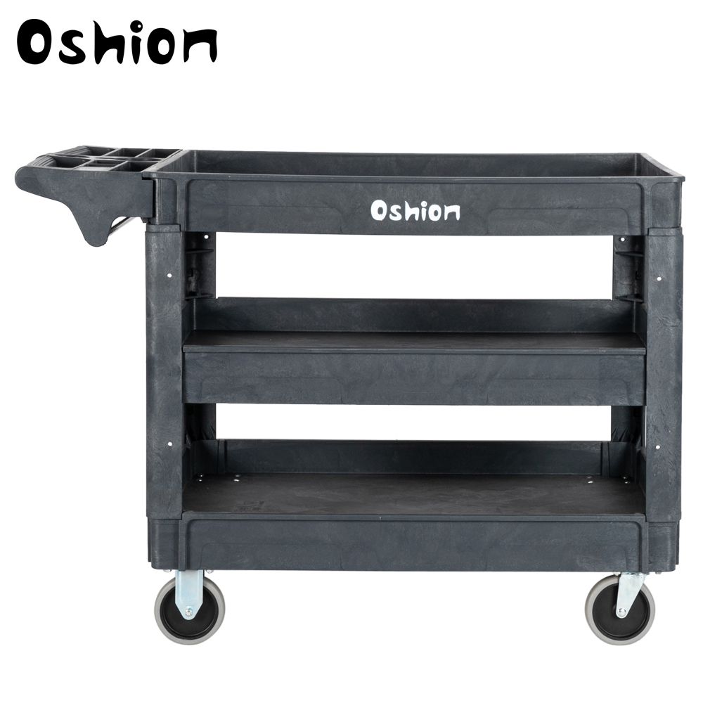 Large 3 Tray Plastic Utility Service Cart Heavy Duty Shelves Industrial Handcart