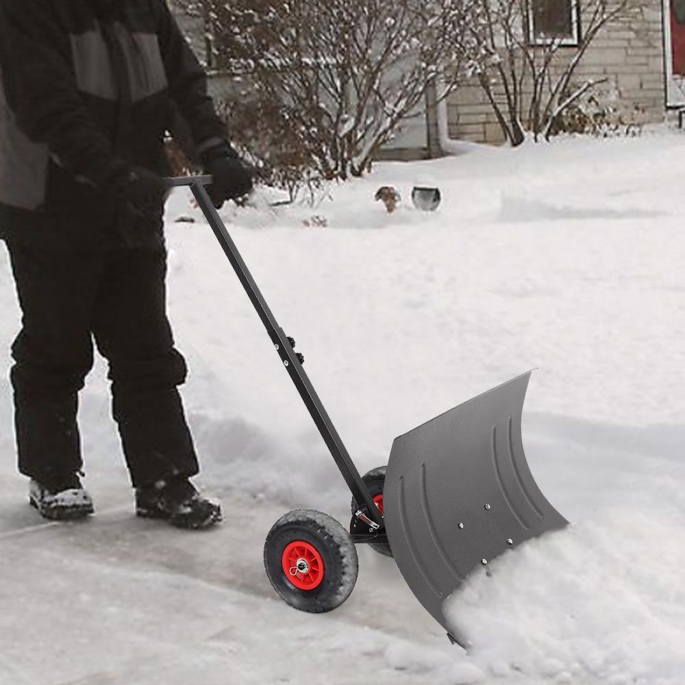 Heavy Duty Steel Adjustable Rolling Snow Shovel Pusher With 29 inch